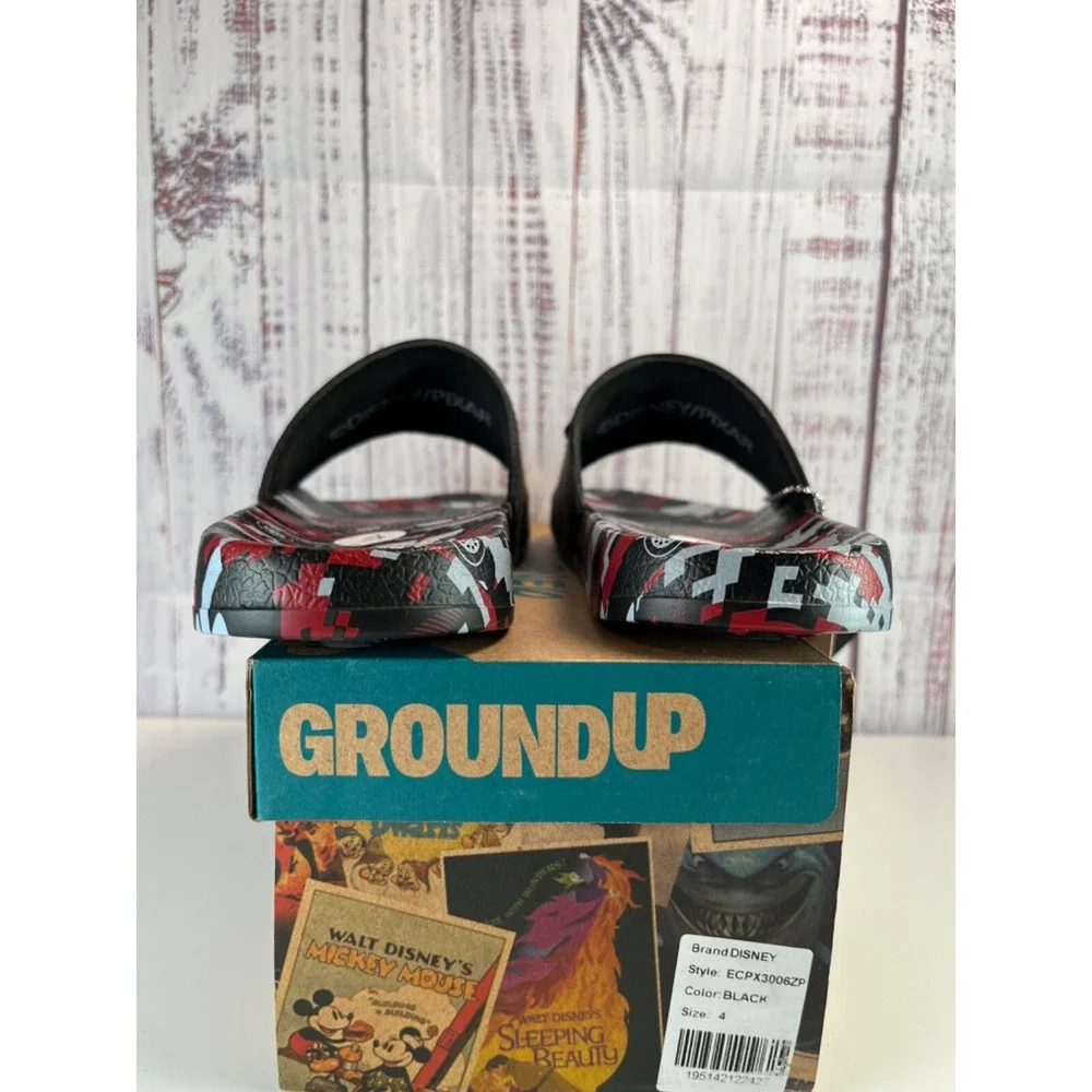 Disney Cars Slides Sandals Size 4 Lightning McQueen 95 Black Red Multicolor